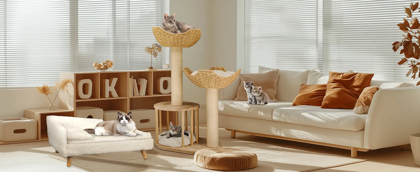 3-Tier Cat Tree Padded Plush Napping Perches Sisal Rope Scratching Posts and Hanging Toy