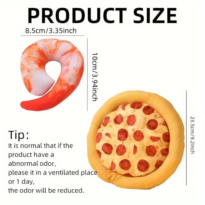 Squeaky Plush Pizza & Shrimp Dog Toy Durable Chew for Small Breeds