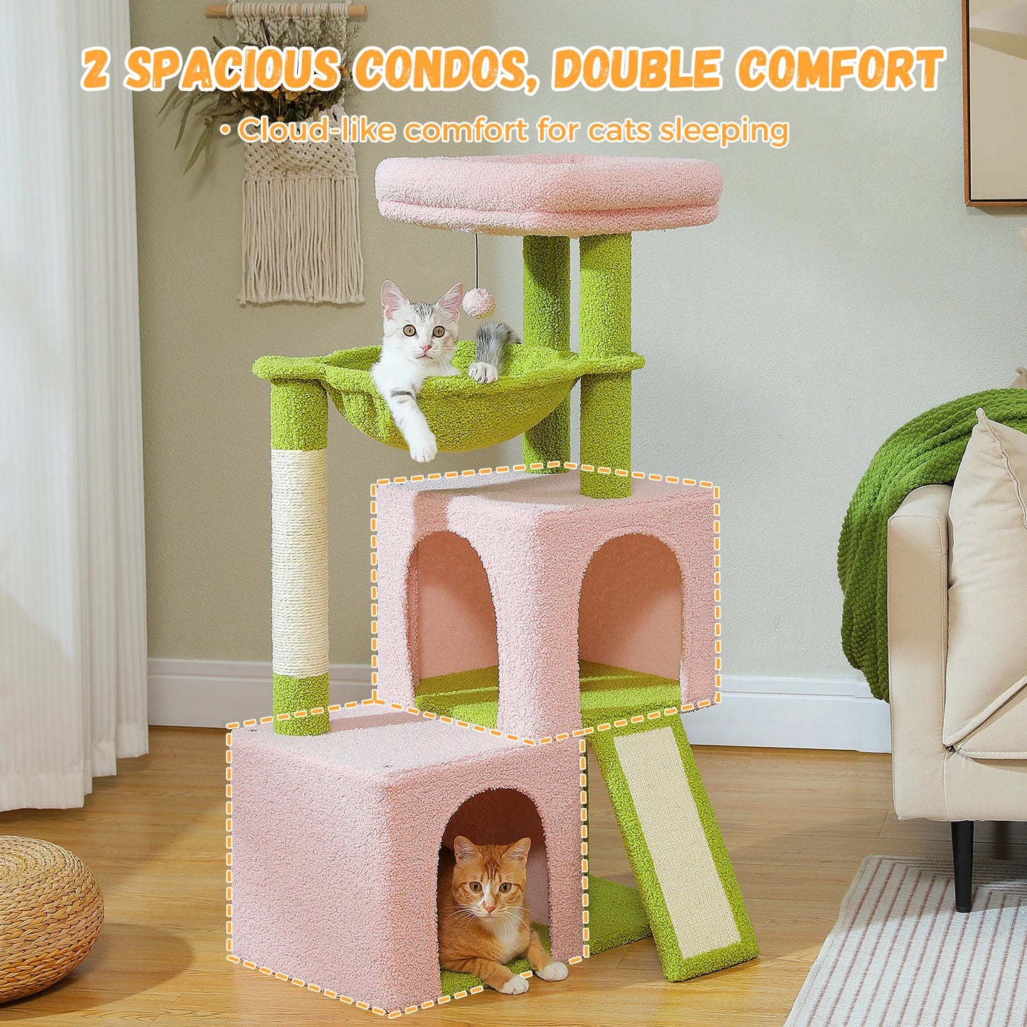 Large Cat Tree for Indoor Cats with Sisal Scratching Post