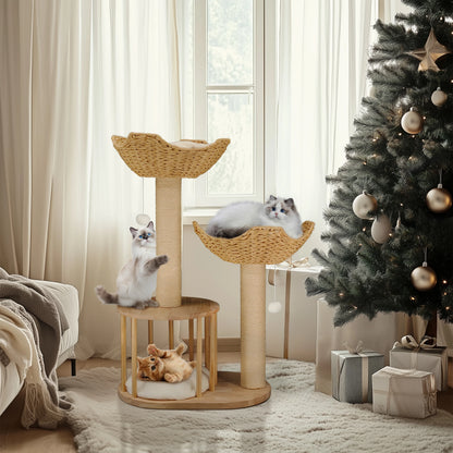 3-Tier Cat Tree Padded Plush Napping Perches Sisal Rope Scratching Posts and Hanging Toy