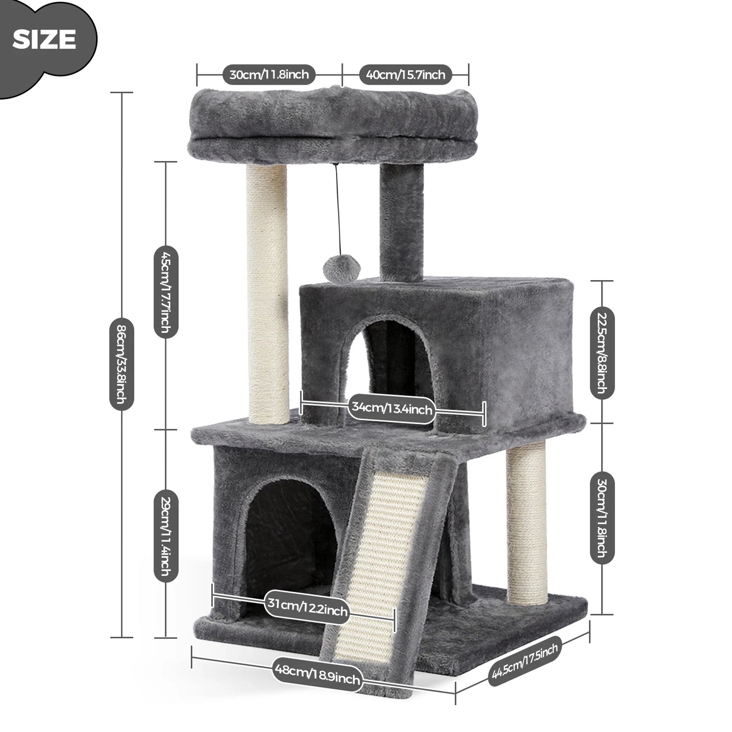 Large Cat Tree for Indoor Cats with Sisal Scratching Post