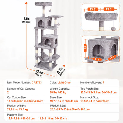 Cat Tower with Cat Condo Sisal Scratching Post Hammock and Top Perch