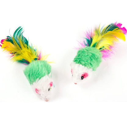 10 Pcs Mouse Colorful Feather Plush Rattle Set for Indoor Cats