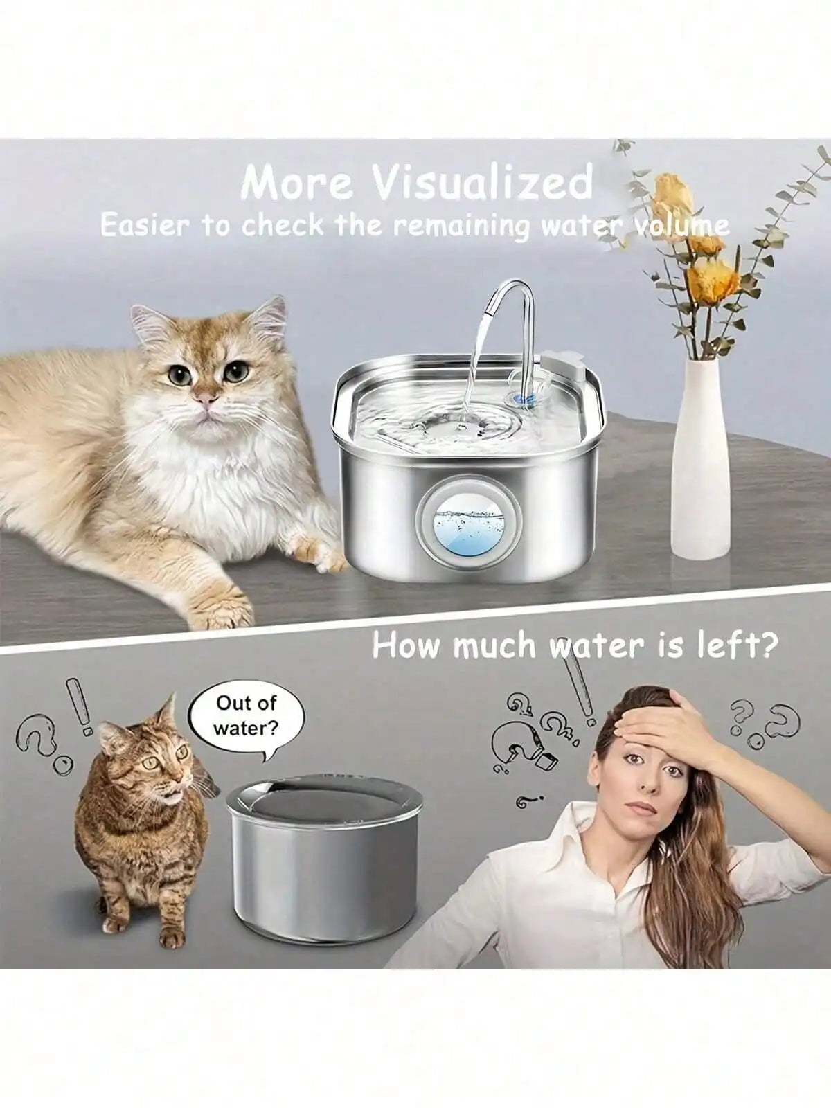 1pc 108.2oz Stainless Steel Quiet Water Fountain USB-Powered