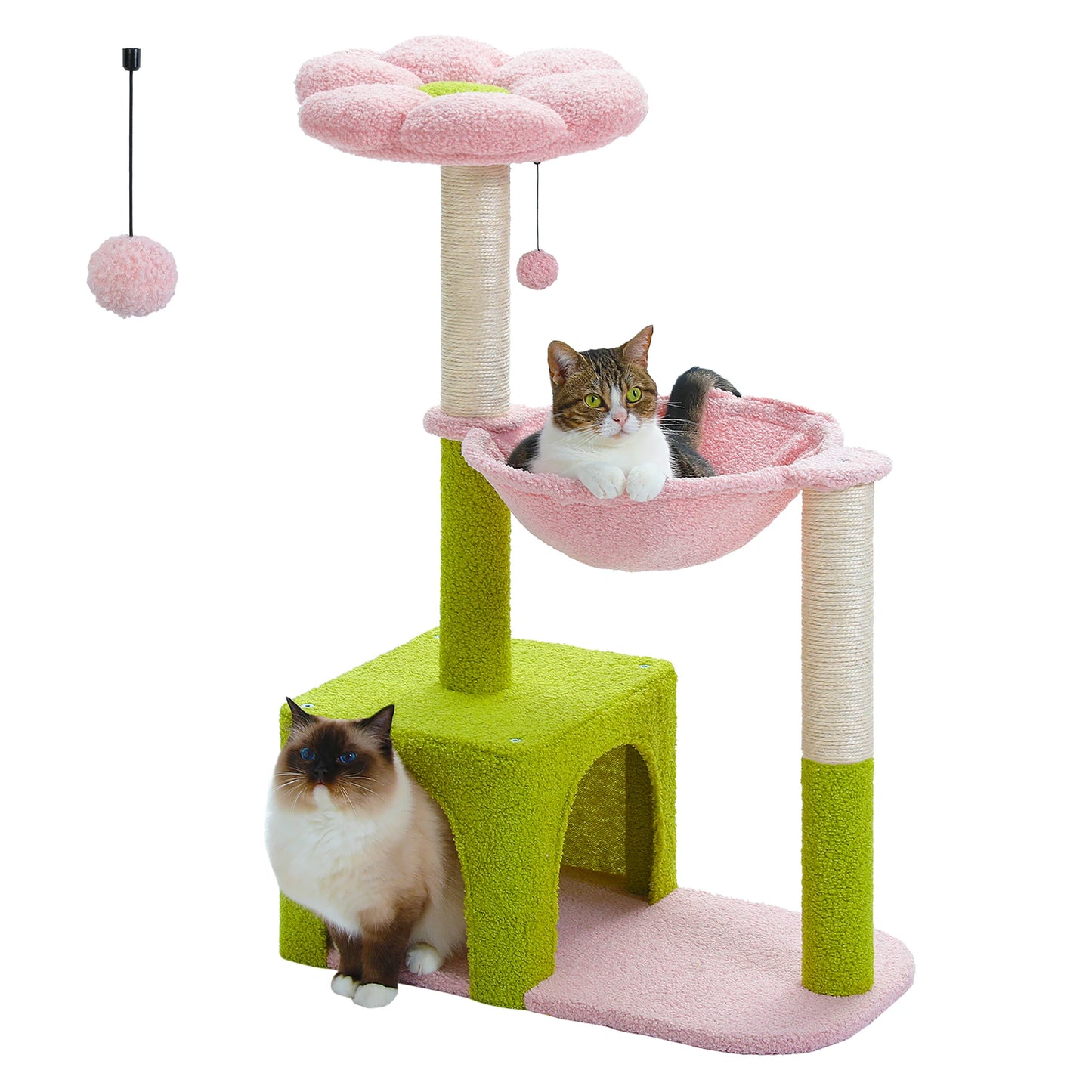 Flower Cat Tree with Large Metal Frame Hammock  with Sisal Scratching Posts for Small Indoor Cats