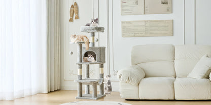 44In Cat Tree Tall Multi-Cat Climbing Tower Natural Sisal Scratching Posts