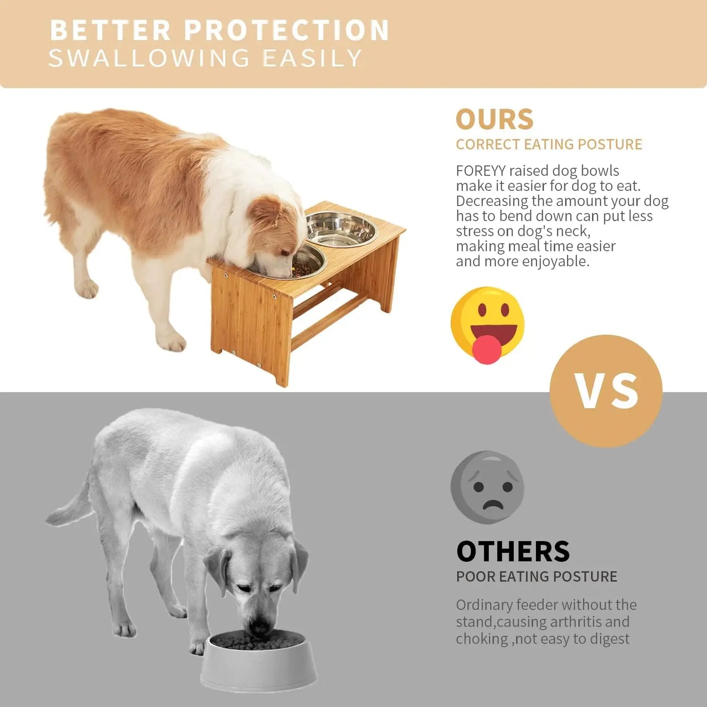 Bamboo Elevated Pet Bowls for Cats and Small Dogs with Stainless Steel Bowls and Anti-Slip Feet