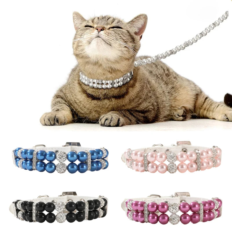 Luxury Pearl Sphynx Cat Necklace Collar for Small Cats