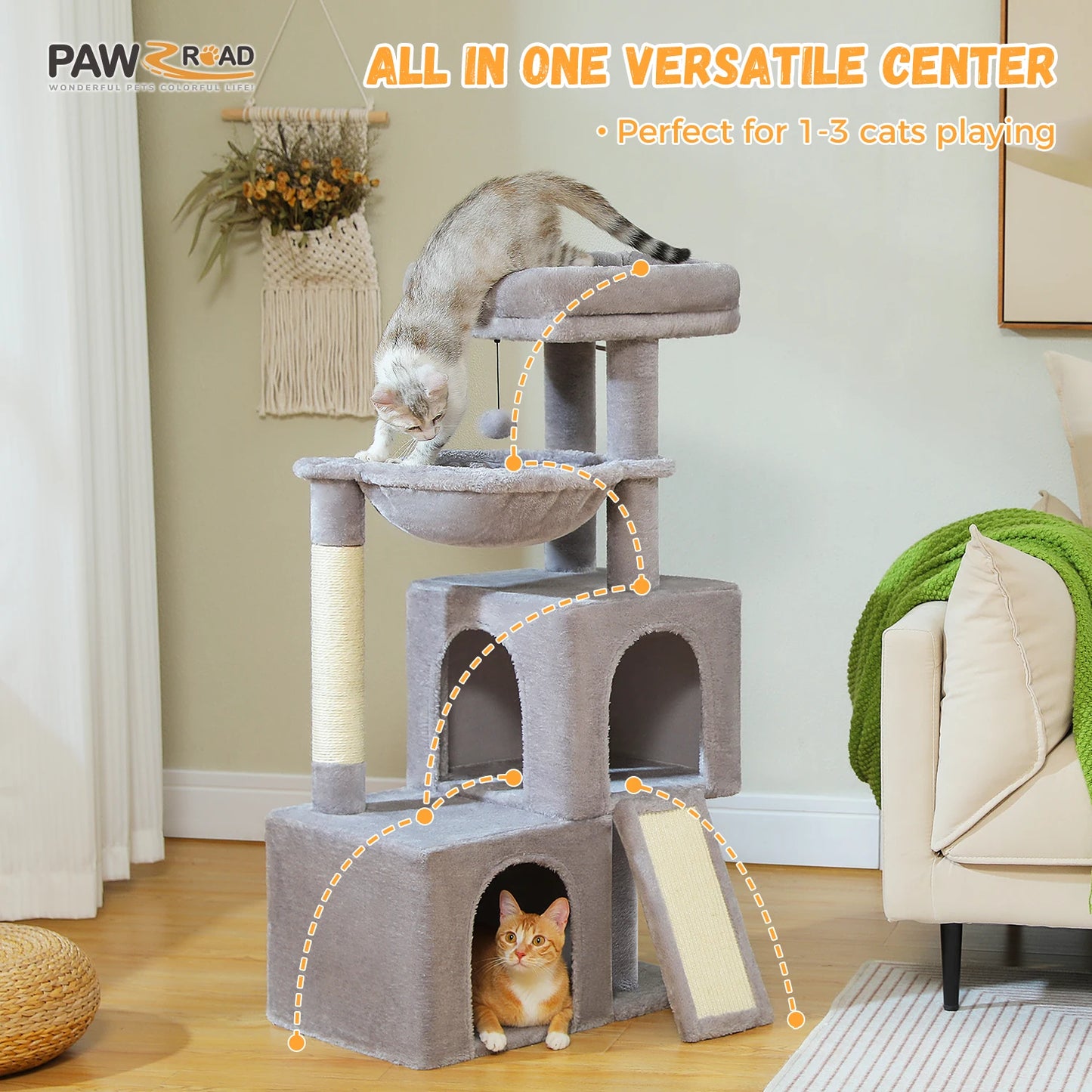 Large Cat Tree for Indoor Cats with Sisal Scratching Post