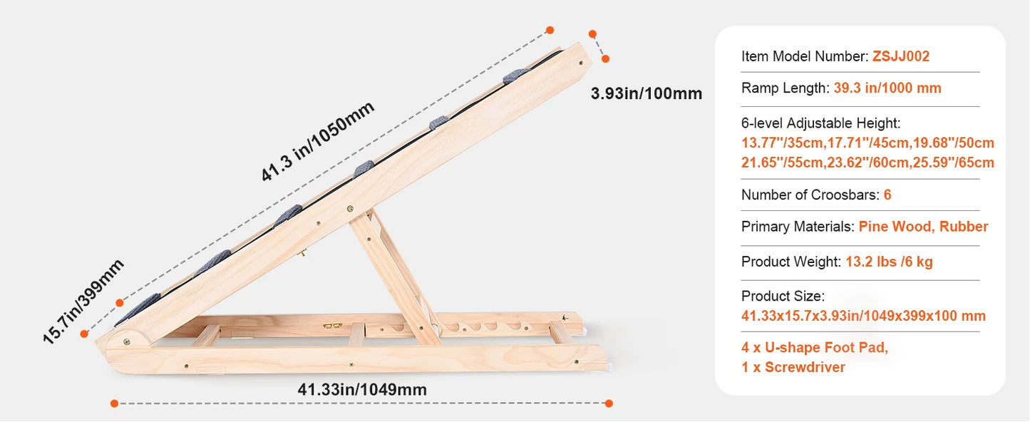 Dog Ramp Folding Ladder Anti-slip High Adjustable Wooden Pet Ramp Removable