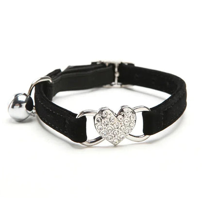 8 Colors Adjustable Soft Velvet Heart Charm and Bell Cat Collar Safety Elastic