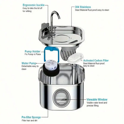 1pc 108.2oz Stainless Steel Quiet Water Fountain USB-Powered