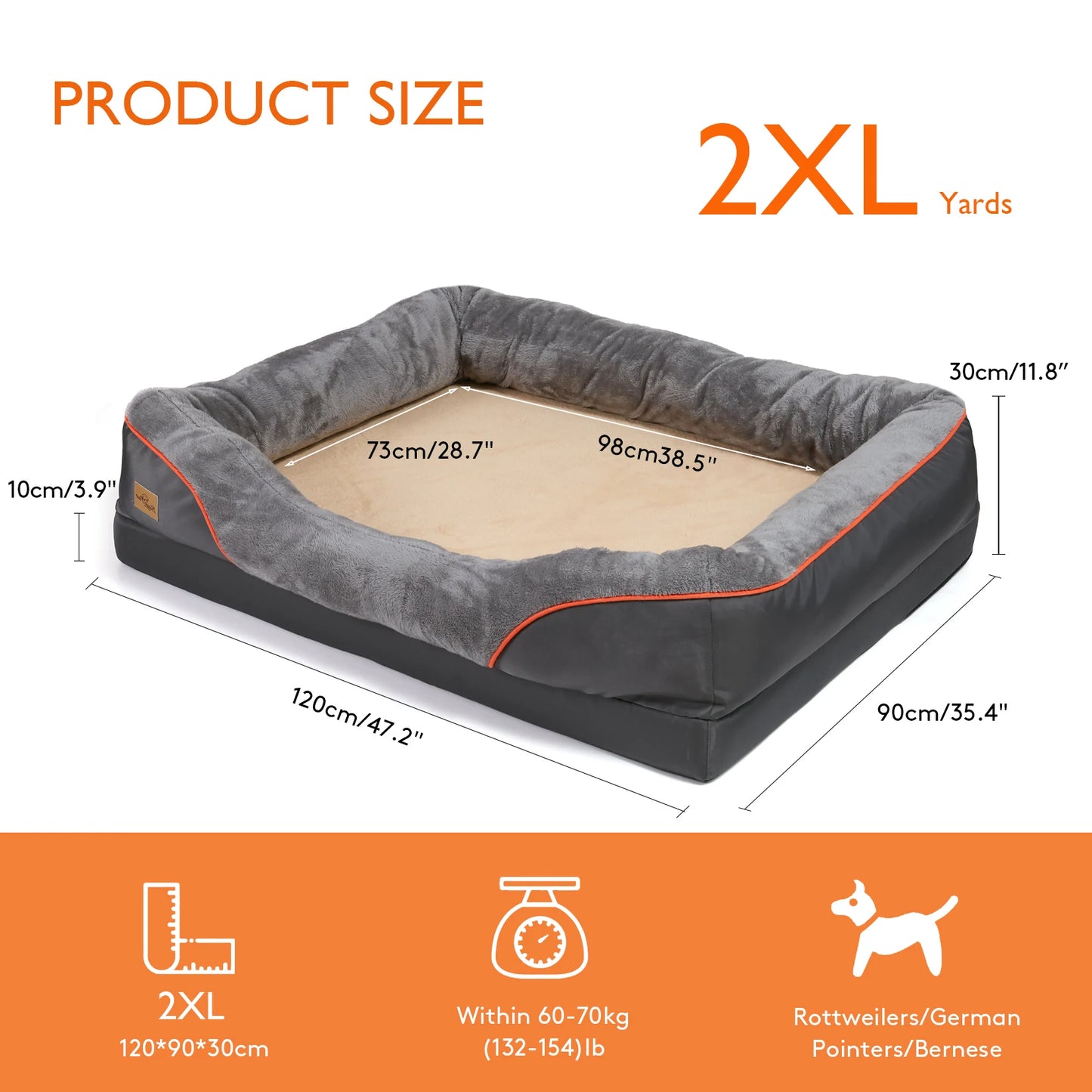 Super Soft Orthopedic Foam Pet Bed with Cotton-padded Bolster and Removable Cover