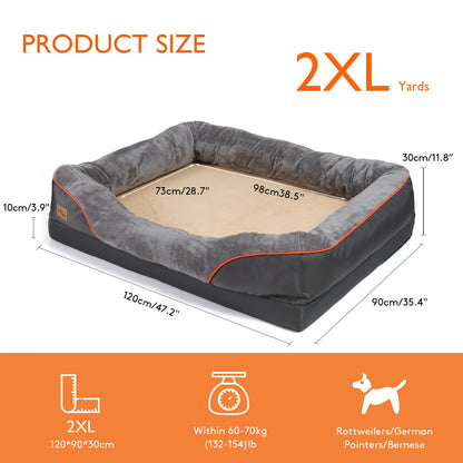 Super Soft Orthopedic Foam Pet Bed with Cotton-padded Bolster and Removable Cover