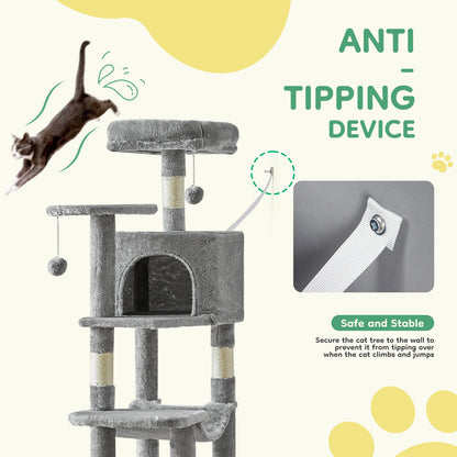 44In Cat Tree Tall Multi-Cat Climbing Tower Natural Sisal Scratching Posts