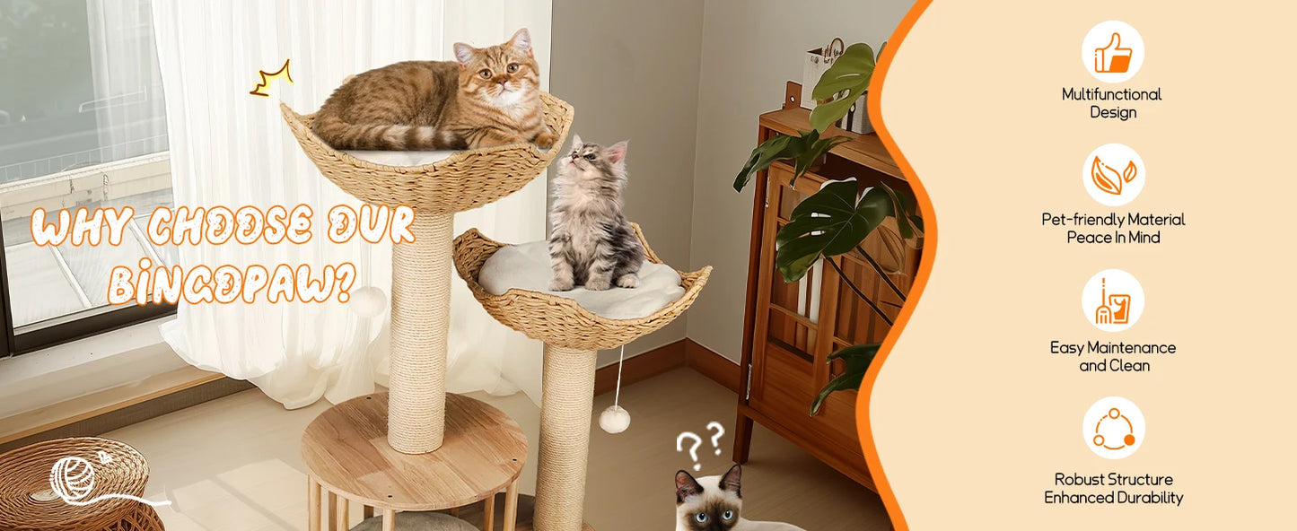 3-Tier Cat Tree Padded Plush Napping Perches Sisal Rope Scratching Posts and Hanging Toy