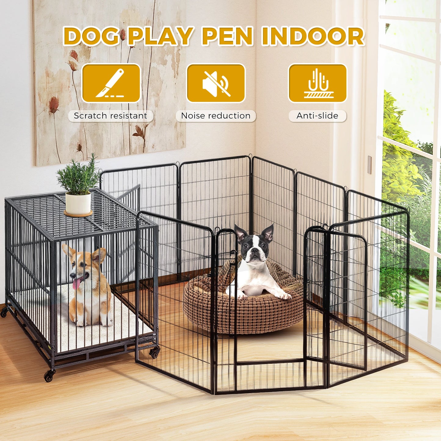 Dog Playpen with Door, Outdoor/Indoor Foldable Metal for Yard, RV Camping, DIY Pet Cage