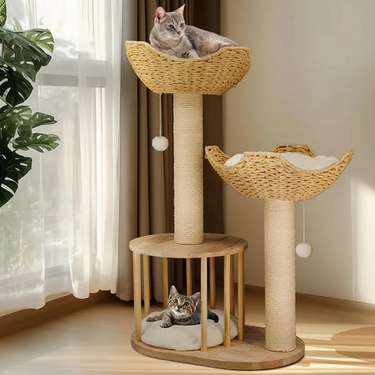 3-Tier Cat Tree Padded Plush Napping Perches Sisal Rope Scratching Posts and Hanging Toy