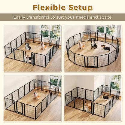 Dog Playpen with Door, Outdoor/Indoor Foldable Metal for Yard, RV Camping, DIY Pet Cage