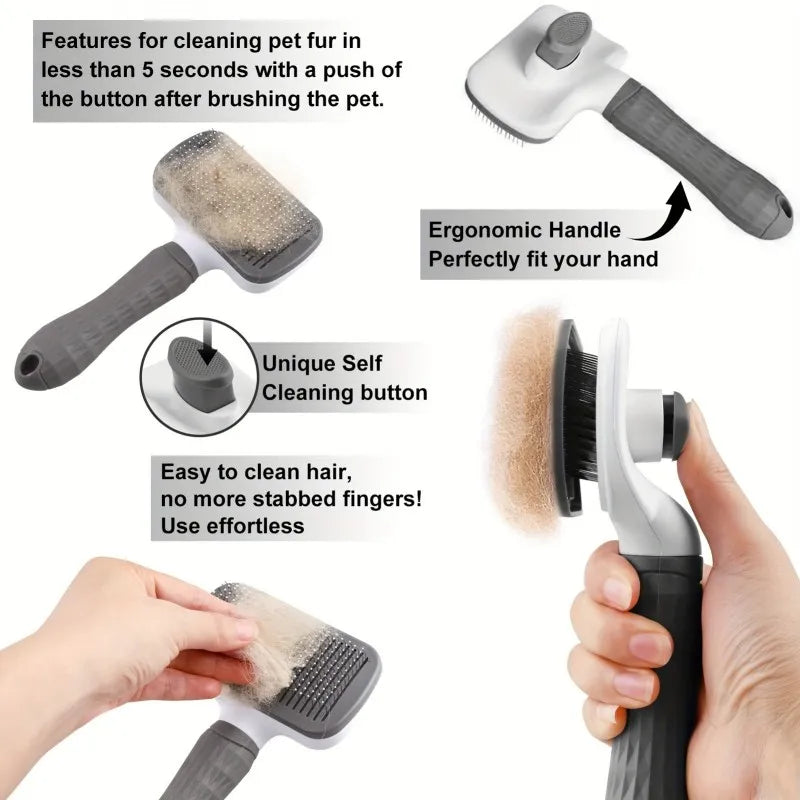 Pet Grooming Brush with One-Click Hair Removal for Dogs & Cats