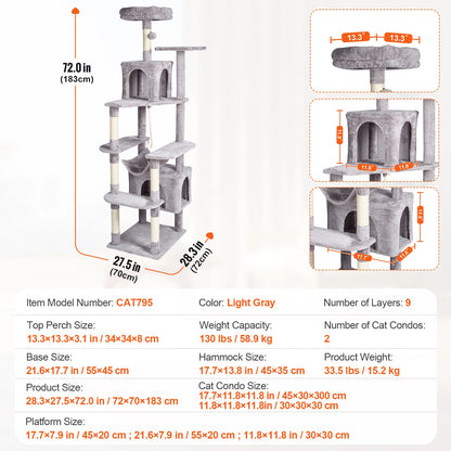 Cat Tower with Cat Condo Sisal Scratching Post Hammock and Top Perch
