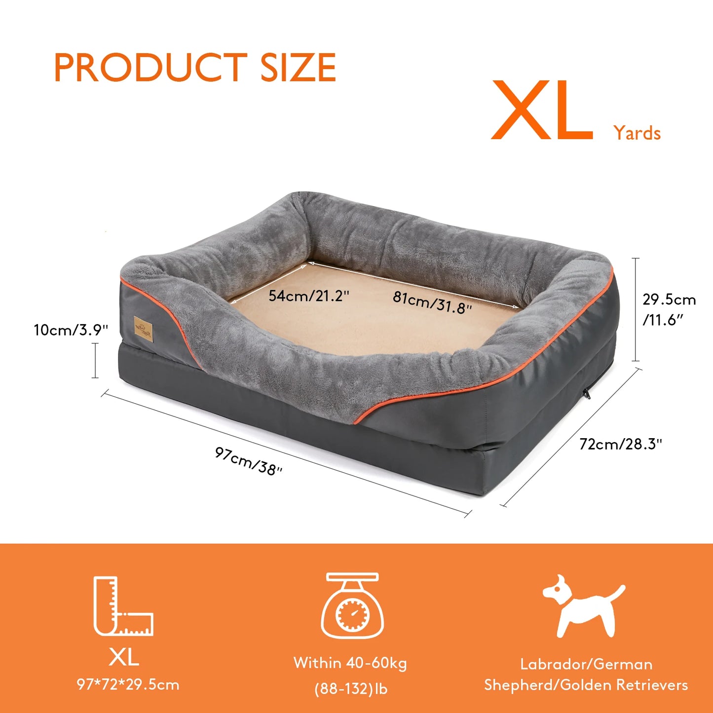 Super Soft Orthopedic Foam Pet Bed with Cotton-padded Bolster and Removable Cover