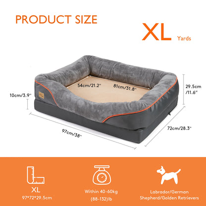 Super Soft Orthopedic Foam Pet Bed with Cotton-padded Bolster and Removable Cover