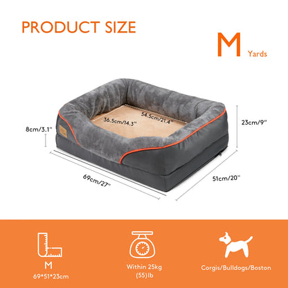 Super Soft Orthopedic Foam Pet Bed with Cotton-padded Bolster and Removable Cover
