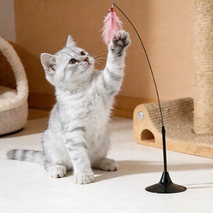 Interactive Cat Teaser Stick Bell Extended Rod Strong Suction Cup Hands-Free Indoor Play Toy