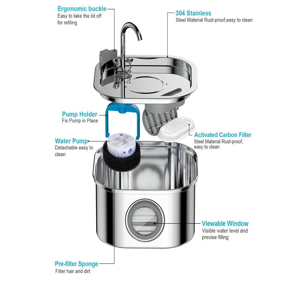2.2L Automatic  Water Fountain Square Stainless Steel  with window