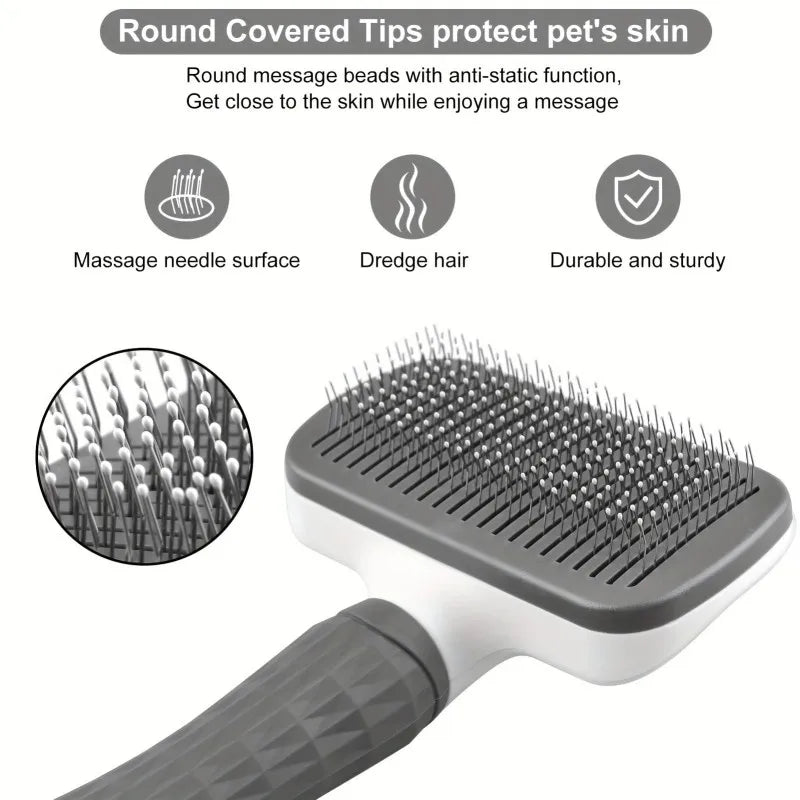 Pet Grooming Brush with One-Click Hair Removal for Dogs & Cats