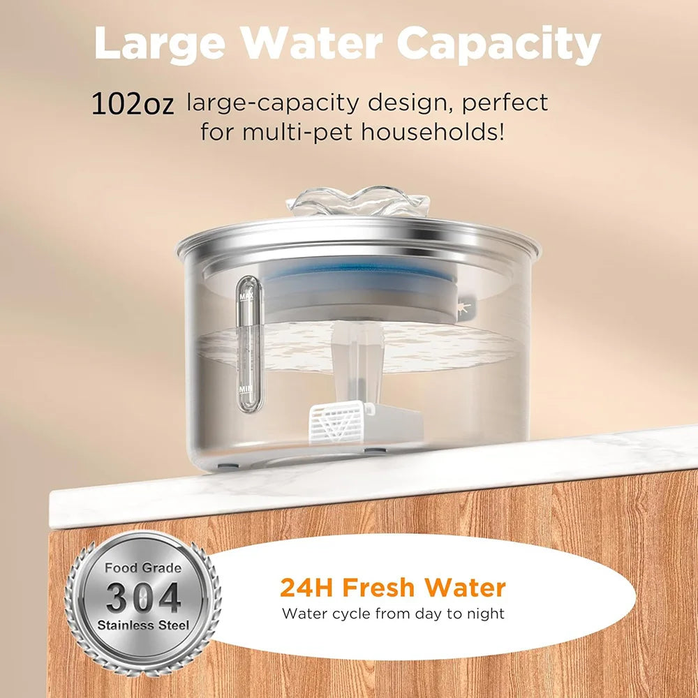 3L Automatic 304 Stainless Steel Water Dispenser Ultra-Quiet Pump with Water Level Window