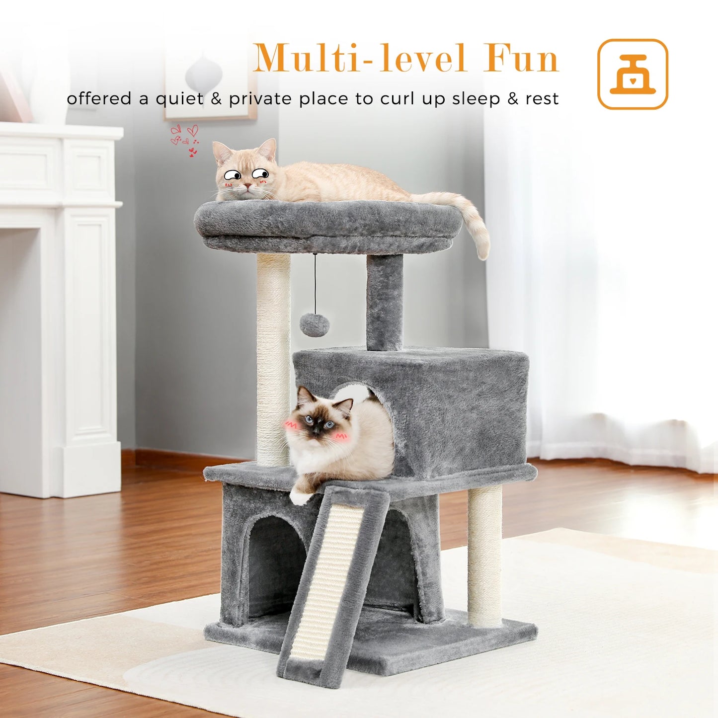 Large Cat Tree for Indoor Cats with Sisal Scratching Post