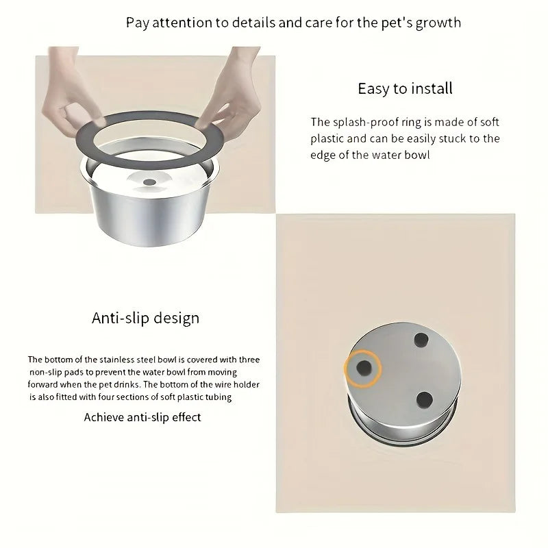 Stainless Steel Dog Water Bowl with Floating Disk Design, Anti-Spill Non-Wet Mouth Pet Drinking Bowl, Slow Feeder Water Dogs