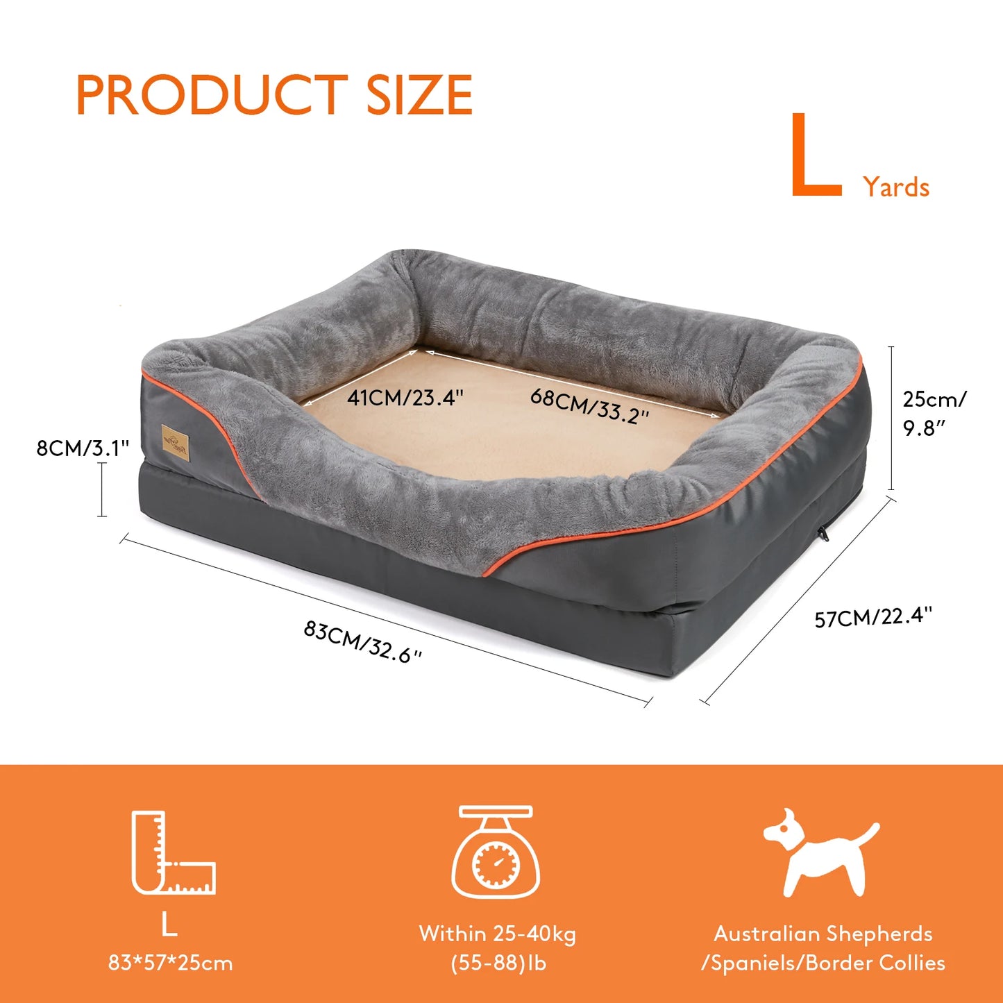 Super Soft Orthopedic Foam Pet Bed with Cotton-padded Bolster and Removable Cover