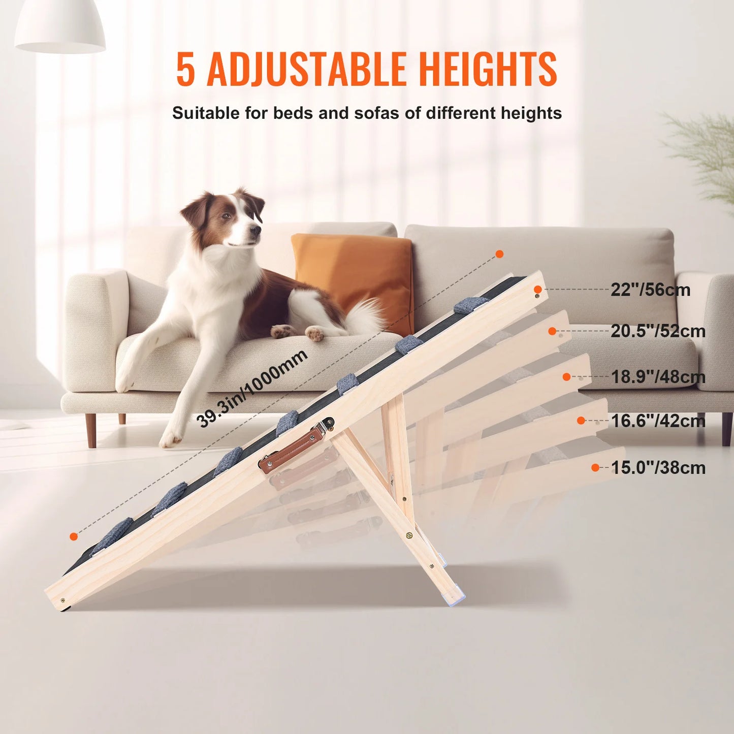 Dog Ramp Folding Ladder Anti-slip High Adjustable Wooden Pet Ramp Removable
