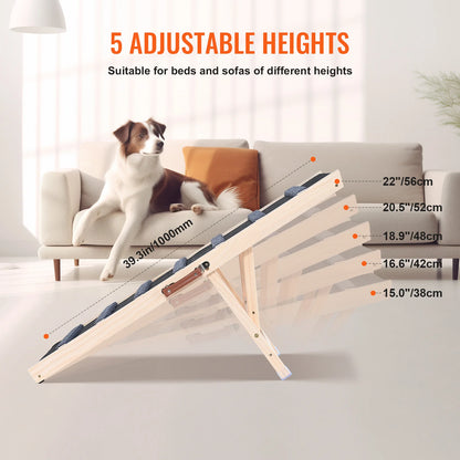 Dog Ramp Folding Ladder Anti-slip High Adjustable Wooden Pet Ramp Removable