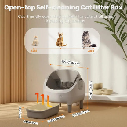Self Cleaning Automatic Cat Litter Box with Raised Step, Large Open Top for Multi-Cat Families, Safe & Spacious