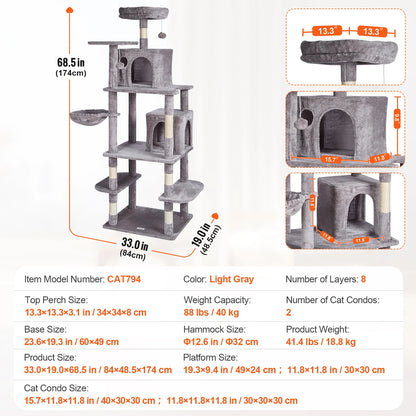 Cat Tower with Cat Condo Sisal Scratching Post Hammock and Top Perch