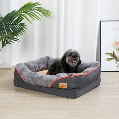 Super Soft Orthopedic Foam Pet Bed with Cotton-padded Bolster and Removable Cover