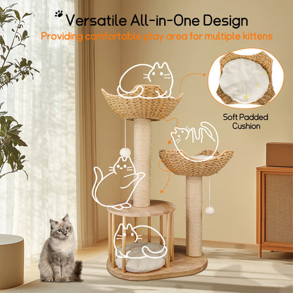3-Tier Cat Tree Padded Plush Napping Perches Sisal Rope Scratching Posts and Hanging Toy