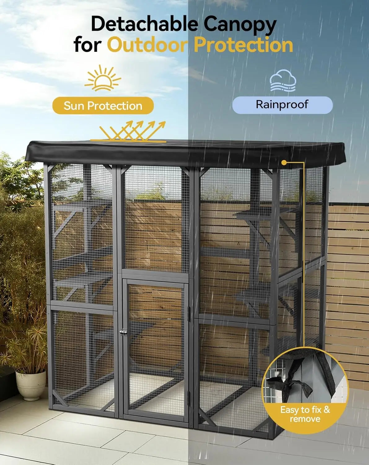 Large 71" Outdoor Cat Enclosure with Waterproof Roof, 3 Tier