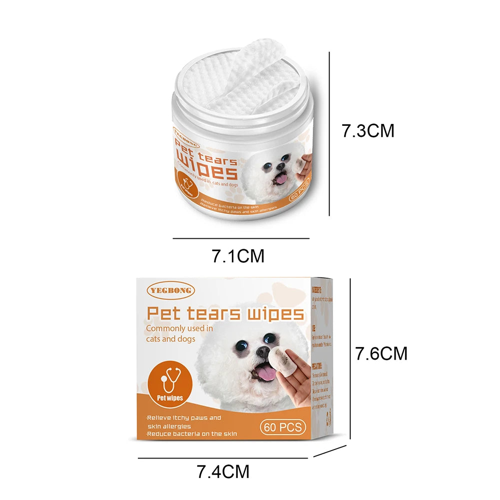 60pcs Eye Wet Wipes Stain Remover Dog Cat Wipes
