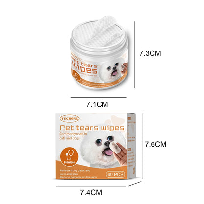 60pcs Eye Wet Wipes Stain Remover Dog Cat Wipes