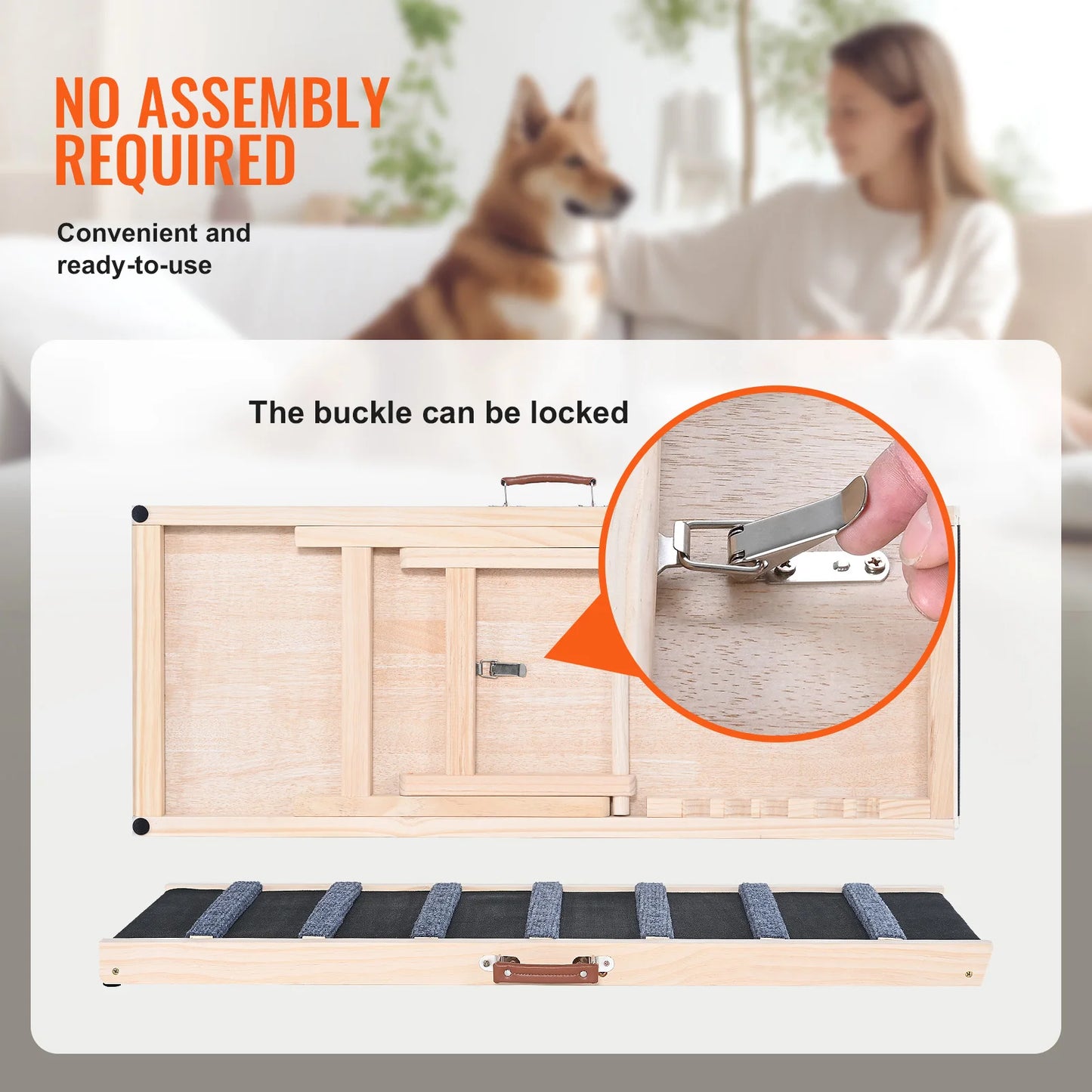 Dog Ramp Folding Ladder Anti-slip High Adjustable Wooden Pet Ramp Removable