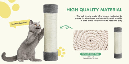 44In Cat Tree Tall Multi-Cat Climbing Tower Natural Sisal Scratching Posts