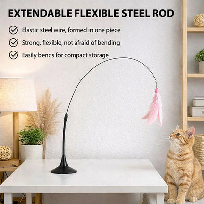 Interactive Cat Teaser Stick Bell Extended Rod Strong Suction Cup Hands-Free Indoor Play Toy