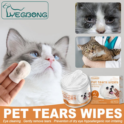 60pcs Eye Wet Wipes Stain Remover Dog Cat Wipes