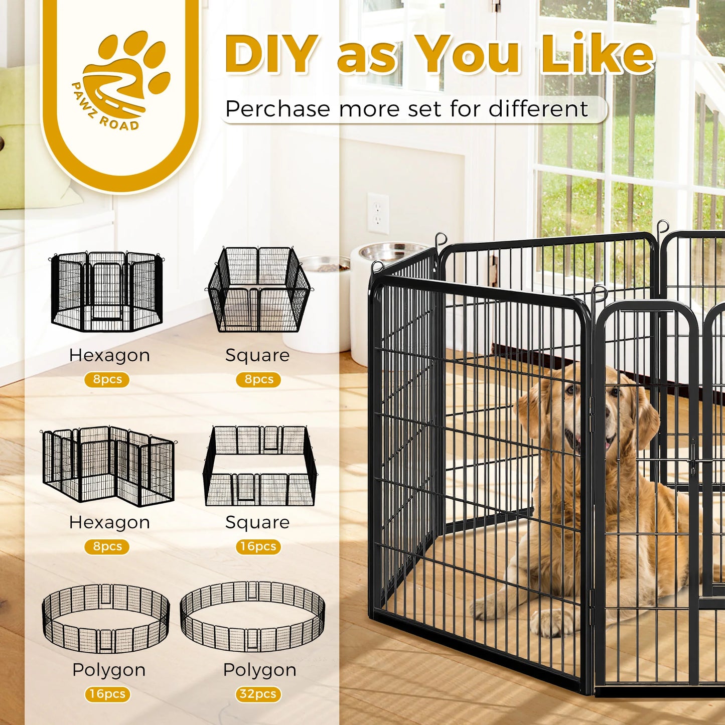 Dog Playpen with Door, Outdoor/Indoor Foldable Metal for Yard, RV Camping, DIY Pet Cage