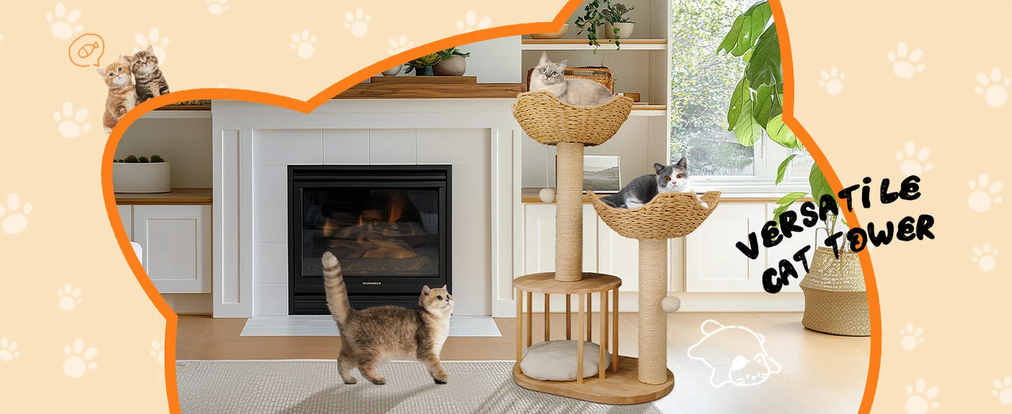 3-Tier Cat Tree Padded Plush Napping Perches Sisal Rope Scratching Posts and Hanging Toy